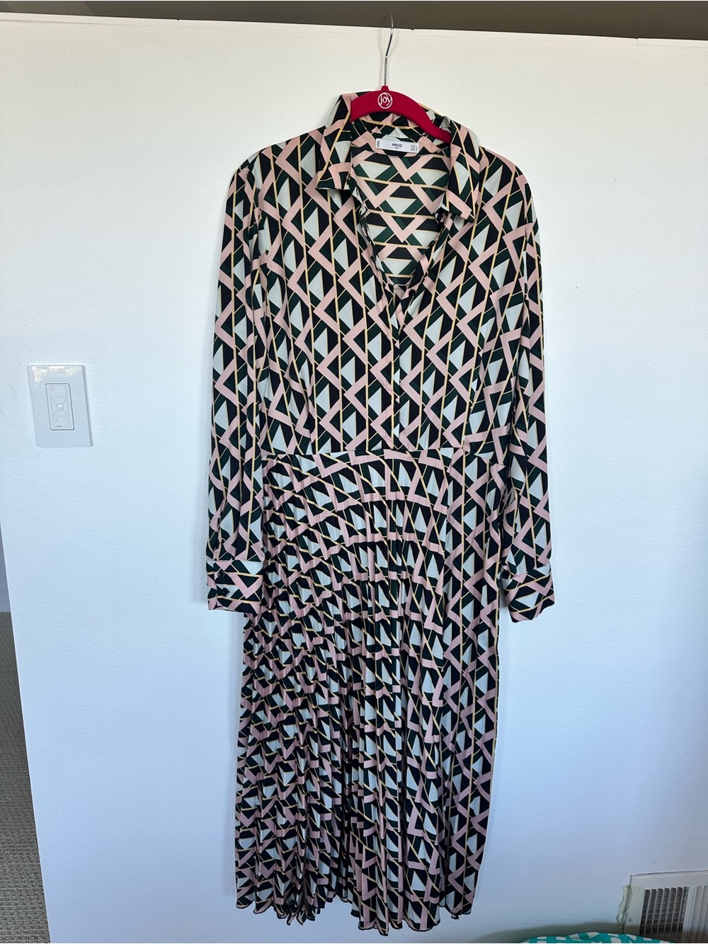 Mango Geometric Print Long Sleeve Maxi Dress - Pink & Black - size 8